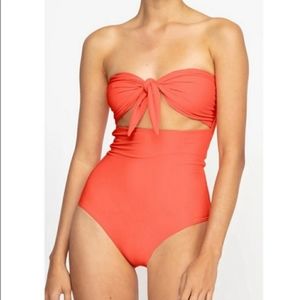 Mikoh Tie Front Bandeau One Piece Coral